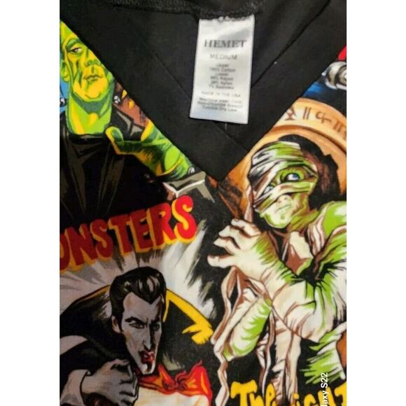 Hemet Medical Scrub Top Woman Size Medium Classic Monsters Halloween - Picture 4 of 4